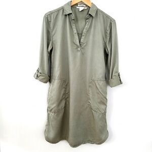 C&C California shirt dress with a v-neck & roll tab sleeves, mini length